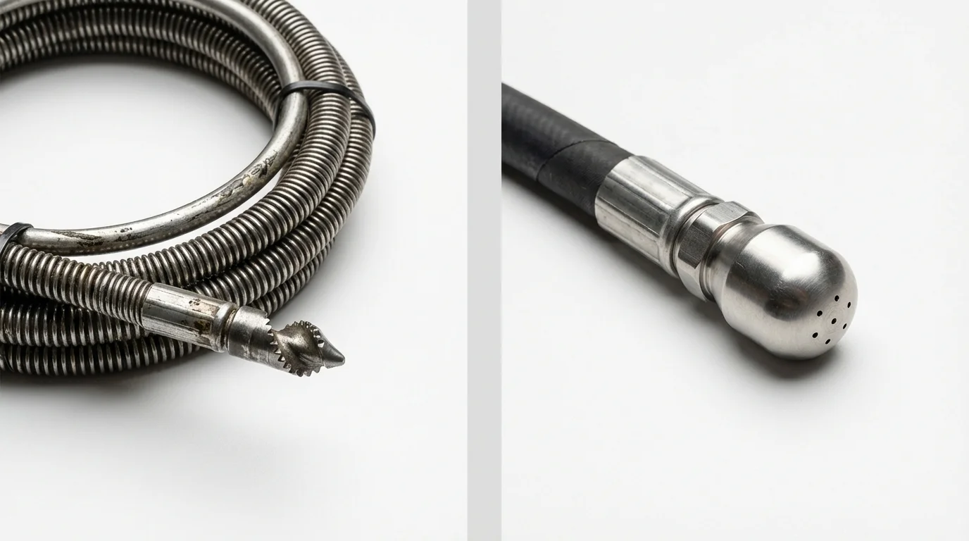 Drain snake cable and hydro jetting nozzle used for drain cleaning in Northport, AL