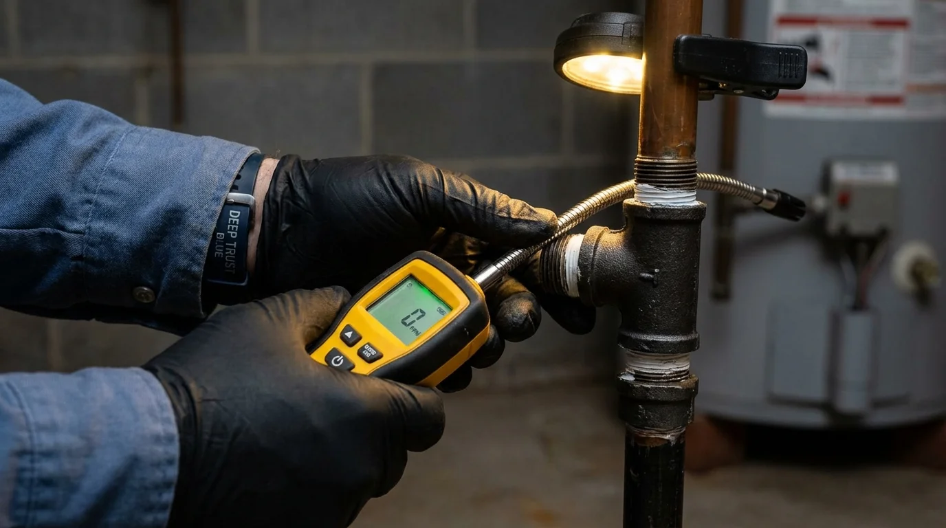Gas leak detection with electronic sniffer by Johns Plumbing LLC in Northport
