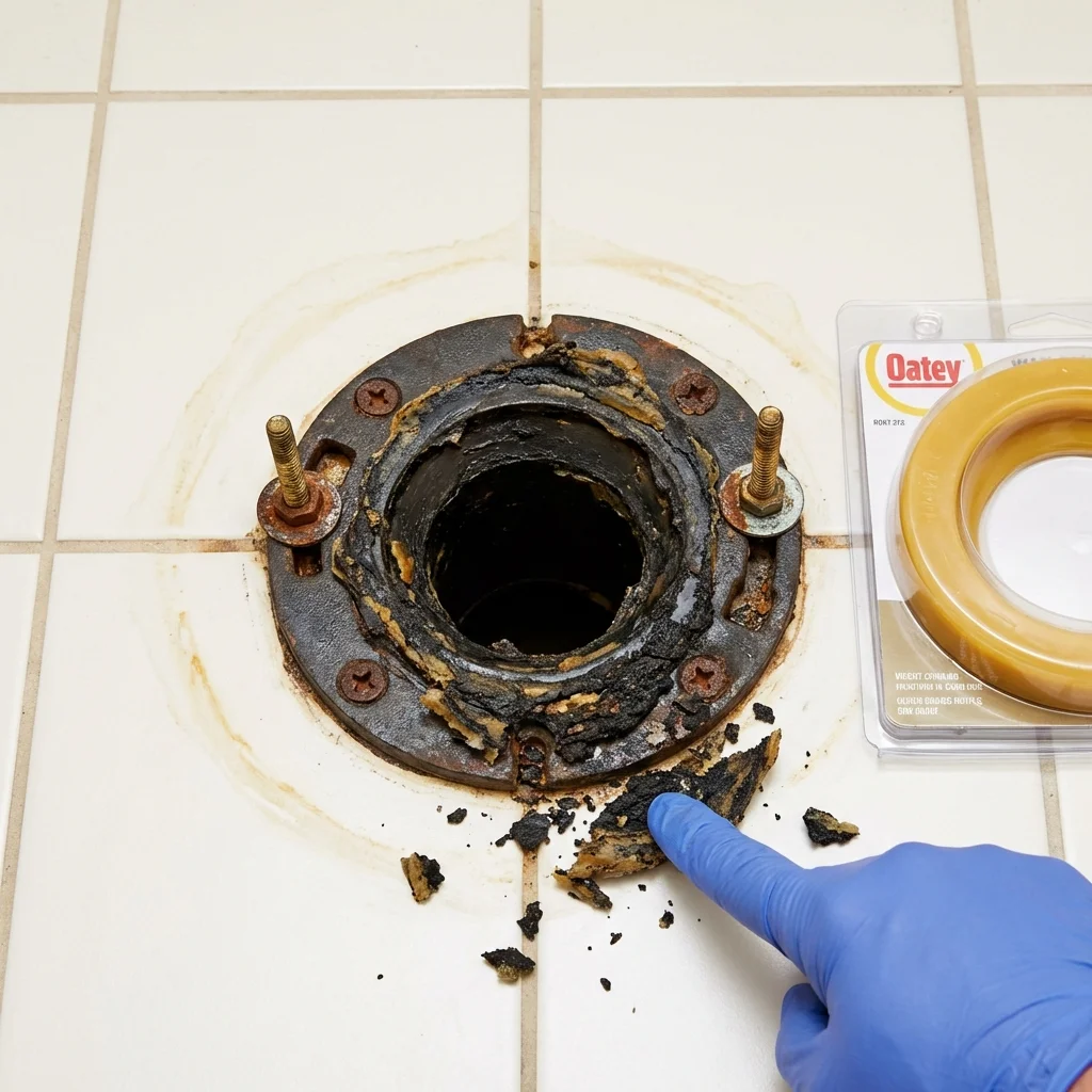 Failed wax ring showing water seepage at the base of a toilet in a Northport, AL home